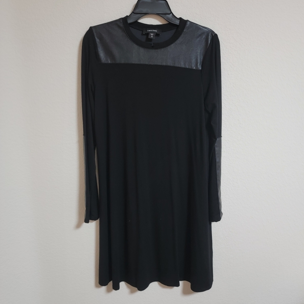 Karen Kane Black Jersey Dress with Faux Leather Panels